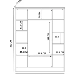 Vaatekaappi Linento Furniture Rb-185-03, 140x210cm, mattavalkoinen