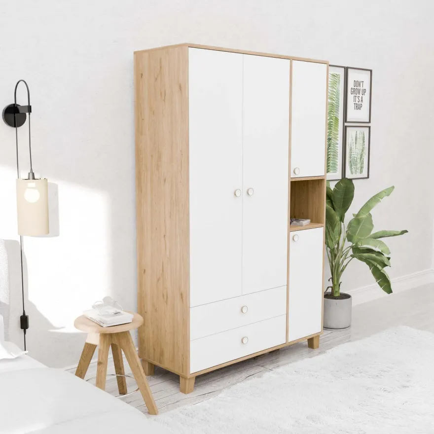 Vaatekaappi Linento Furniture Lisa 3522, tammi/valkoinen