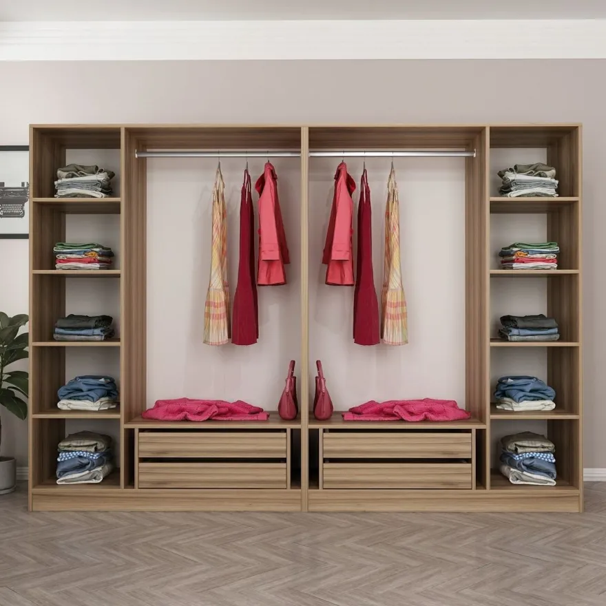 Vaatekaappi Linento Furniture Kale 210x270cm 4 vetolaatikkoa eri värejä