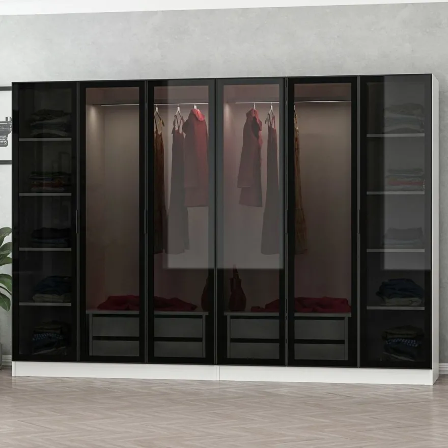 Vaatekaappi Linento Furniture Kale 210x270cm 4 vetolaatikkoa eri värejä