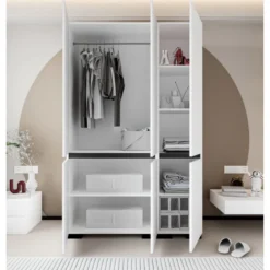 Vaatekaappi Linento Furniture Floransa 135 V2, 135x210cm, valkoinen/antrasiitti
