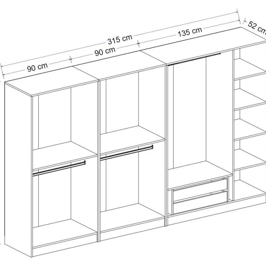 Vaatekaappi Linento Furniture Kale Mebran 4012 190x315cm valkoinen