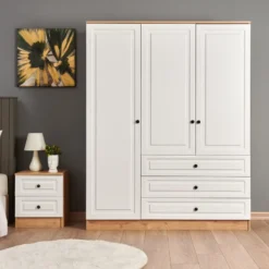 Vaatekaappi Linento Furniture Tuvalle 021 150cm valkoinen/tammi