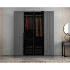 Vaatekaappi Linento Furniture Kale Plus 210x180cm 2 läpikuultavaa ovea eri värejä