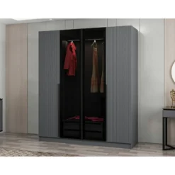 Vaatekaappi Linento Furniture Kale Plus 210x180cm 2 läpikuultavaa ovea eri värejä