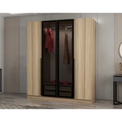 Vaatekaappi Linento Furniture Kale Plus 210x180cm 2 läpikuultavaa ovea eri värejä