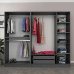 Vaatekaappi Linento Furniture Kale Plus 210x225cm 2 läpikuultavaa ovea eri värejä