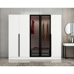 Vaatekaappi Linento Furniture Kale Plus 210x225cm 2 läpikuultavaa ovea eri värejä