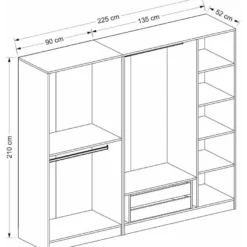 Vaatekaappi Linento Furniture Kale Plus 210x225cm 2 läpikuultavaa ovea eri värejä