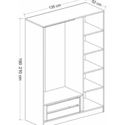 Vaatekaappi Linento Furniture Kale 2258 210x135cm valkoinen