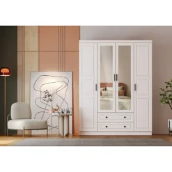 Vaatekaappi Linento Furniture Bahar 654 140cm valkoinen