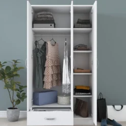 Vaatekaappi Linento Furniture BA102 1867, 90cm, valkoinen