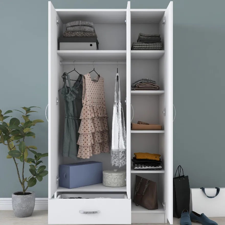 Vaatekaappi Linento Furniture BA102 1867, 90cm, valkoinen