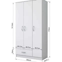Vaatekaappi Linento Furniture BA102 1867, 90cm, valkoinen