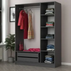 Vaatekaappi Linento Furniture Kale 2271 190x135cm antrasiitti/musta