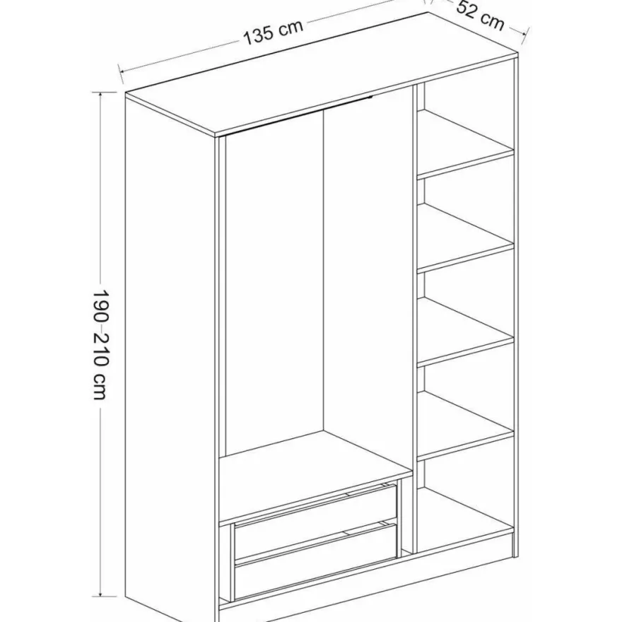 Vaatekaappi Linento Furniture Kale 2271 190x135cm antrasiitti/musta