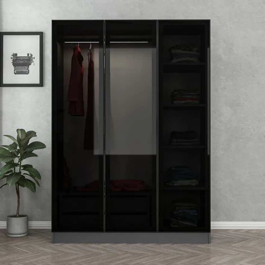 Vaatekaappi Linento Furniture Kale 2271 190x135cm antrasiitti/musta