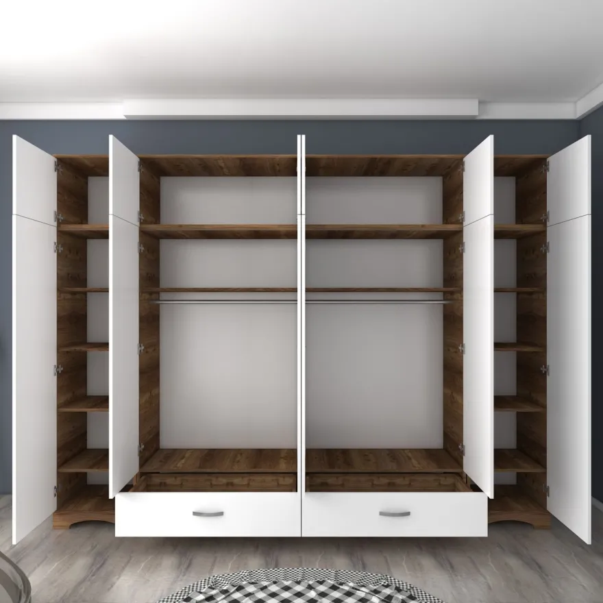 Vaatekaappi Linento Furniture BA133-3907, 243x226cm, ruskea/valkoinen