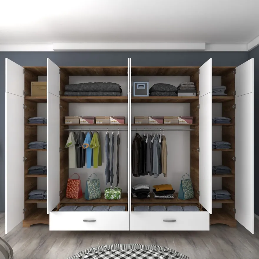 Vaatekaappi Linento Furniture BA133-3907, 243x226cm, ruskea/valkoinen