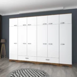 Vaatekaappi Linento Furniture BA133-3907, 243x226cm, ruskea/valkoinen