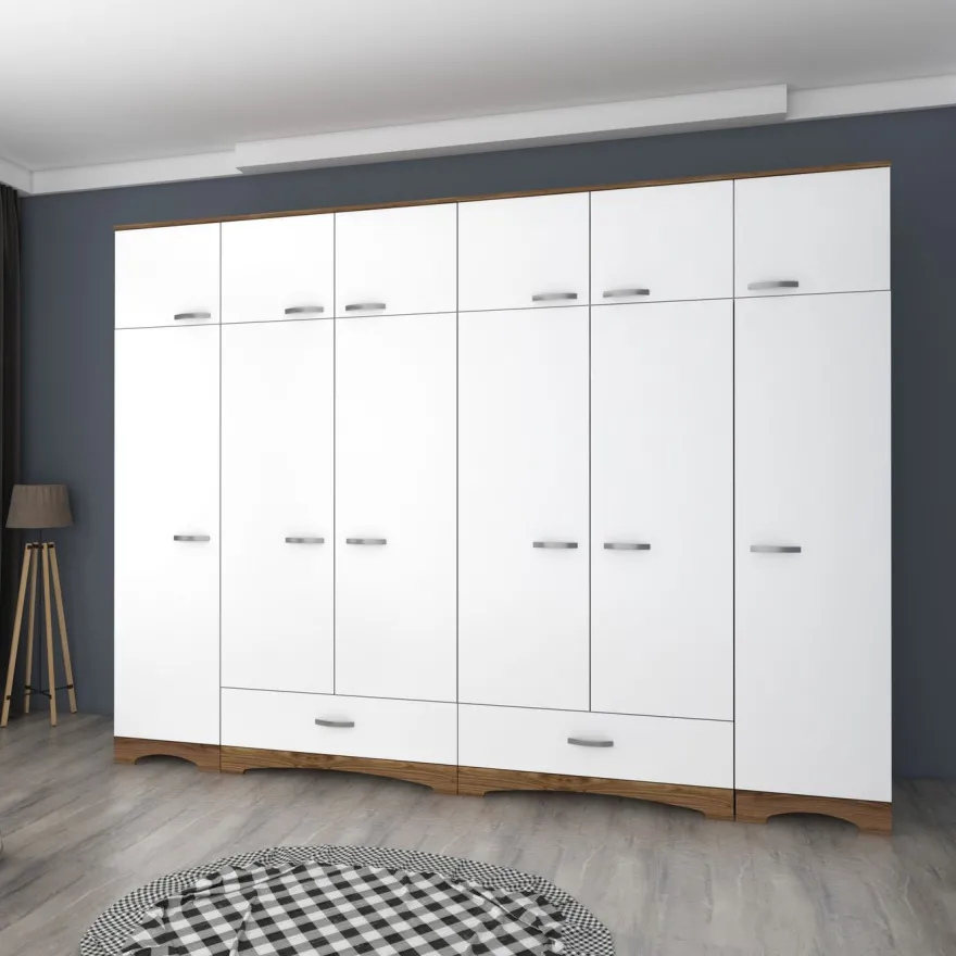 Vaatekaappi Linento Furniture BA133-3907, 243x226cm, ruskea/valkoinen