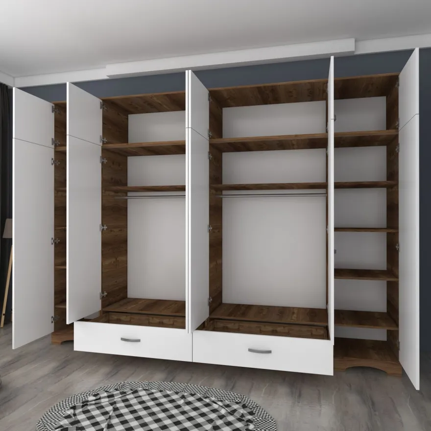 Vaatekaappi Linento Furniture BA133-3907, 243x226cm, ruskea/valkoinen