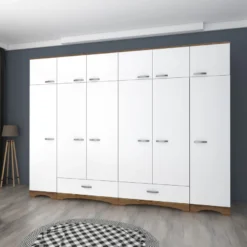 Vaatekaappi Linento Furniture BA133-3907, 243x226cm, ruskea/valkoinen