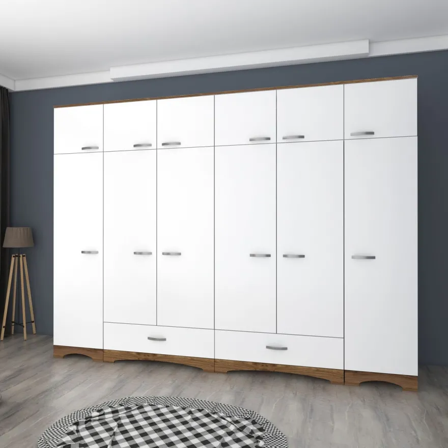 Vaatekaappi Linento Furniture BA133-3907, 243x226cm, ruskea/valkoinen