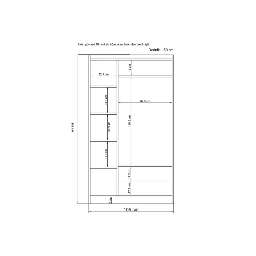 Vaatekaappi Linento Furniture Inci 1803, valkoinen