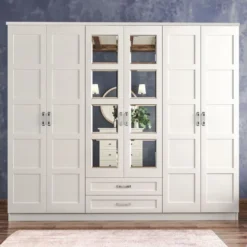 Vaatekaappi Linento Furniture Rb-053, 210x210cm, mattavalkoinen