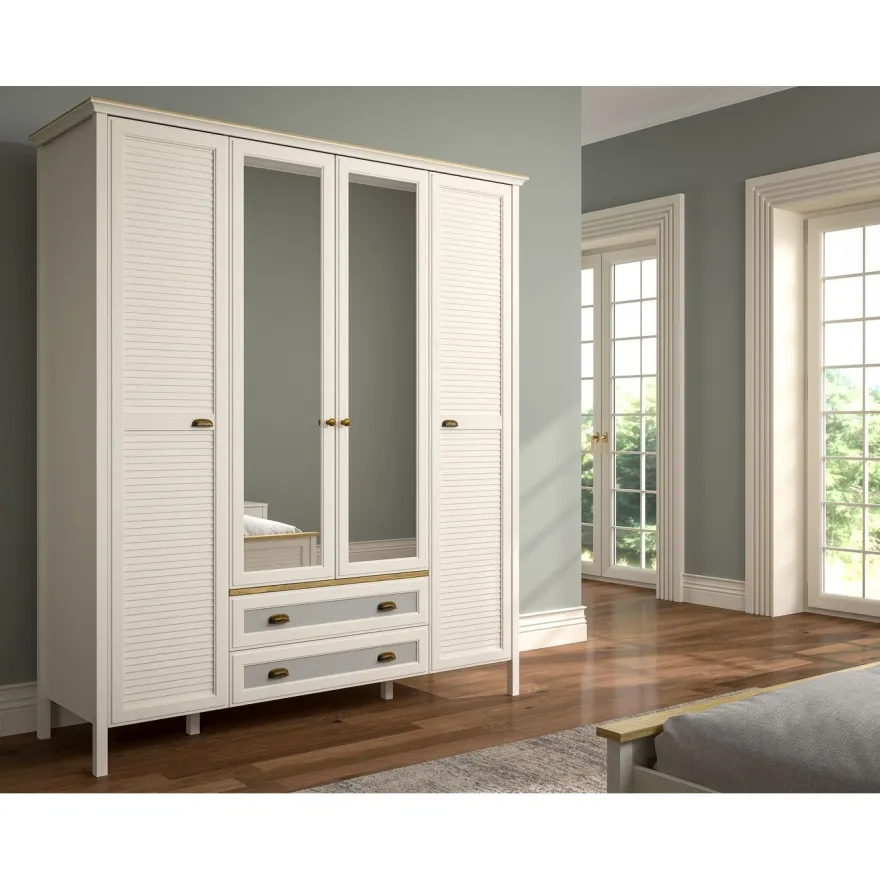 Vaatekaappi Linento Furniture FRN-21004, 186.3x215.9cm, kerma/ruskea/harmaa