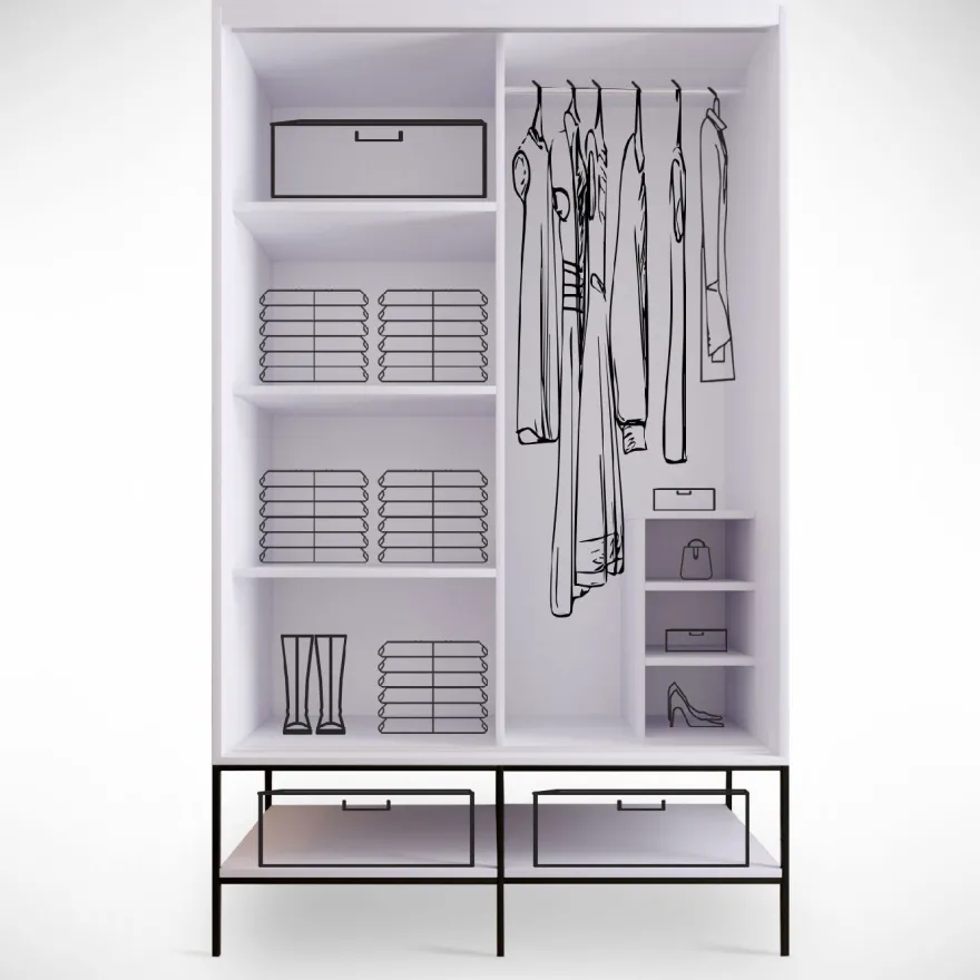 Vaatekaappi liukuovilla Linento Furniture Martin, 120cm, valkoinen marmori/kulta