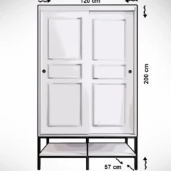 Vaatekaappi liukuovilla Linento Furniture Martin, 120cm, valkoinen marmori/kulta