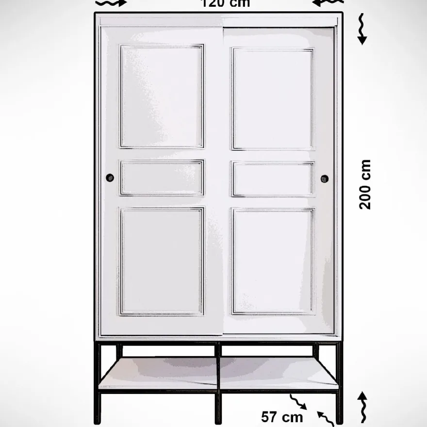 Vaatekaappi liukuovilla Linento Furniture Martin, 120cm, valkoinen marmori/kulta