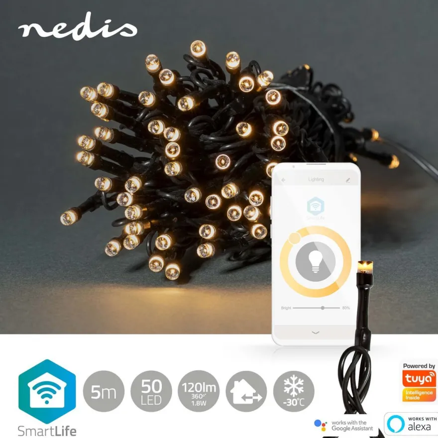 Valoketju Nedis SmartLife Wifi LED, 5m, 50-lamppua, lämminvalkoinen