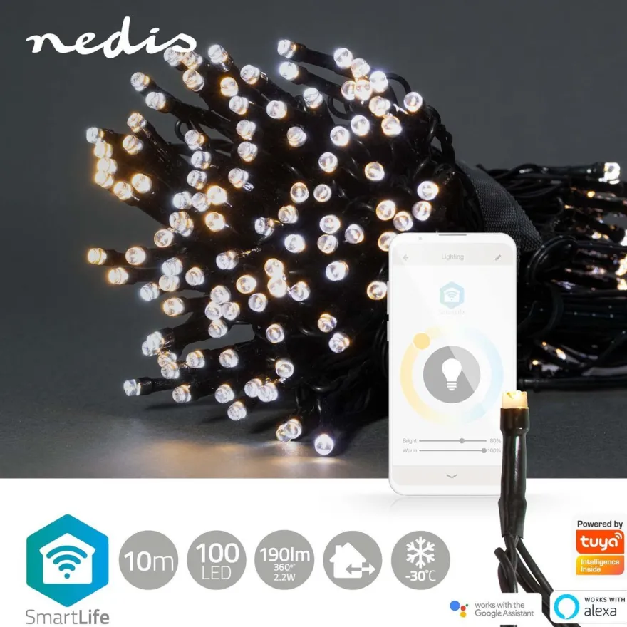 Valoketju Nedis SmartLife Wifi LED, 10m, 100-lamppua, lämmin-/kylmävalkoinen