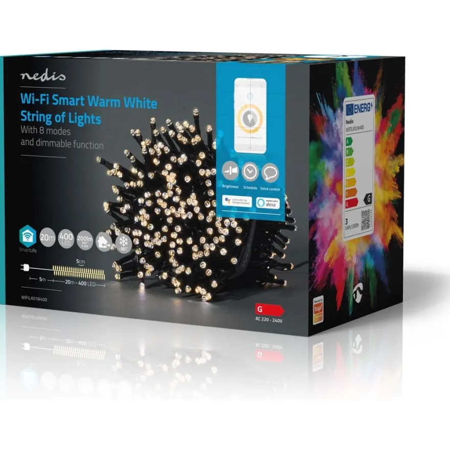 Valoketju Nedis SmartLife Wifi LED, 20m, 400-lamppua, lämminvalkoinen