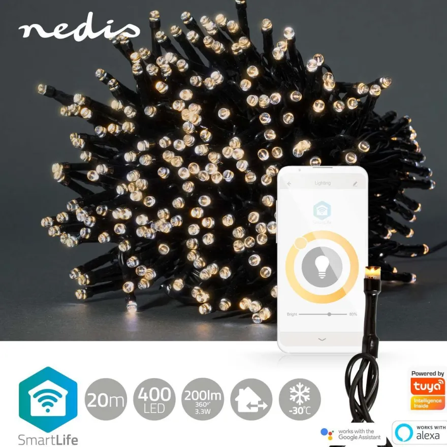 Valoketju Nedis SmartLife Wifi LED, 20m, 400-lamppua, lämminvalkoinen